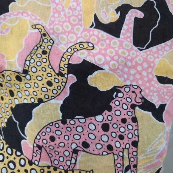 MAEVE Printed Buttondown Surf Shirt, Novelty Printed Cheetah Parrot 100% Linen - Picture 12 of 16